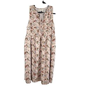 Retro Linen Floral Tank Dress Pink 2X Boho Tassel Indie Folk Coquette Preppy